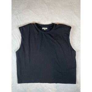 Madewell Black Muscle Tank Top Padded Shoulders Cropped Cut XL